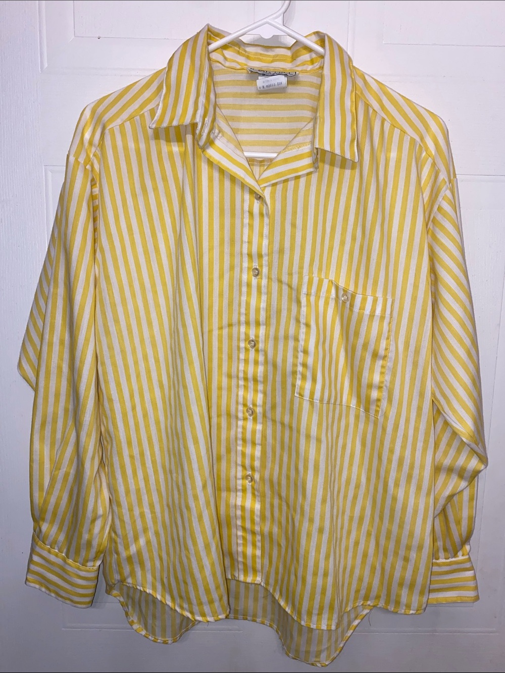 Vintage Yellow Stripe Button-Down Shirt with Chest Pocket - Women's
